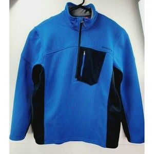 Spyder Mens 1/4 Zip Pullover Jacket size XL Black blue Fleece Lined Solid
